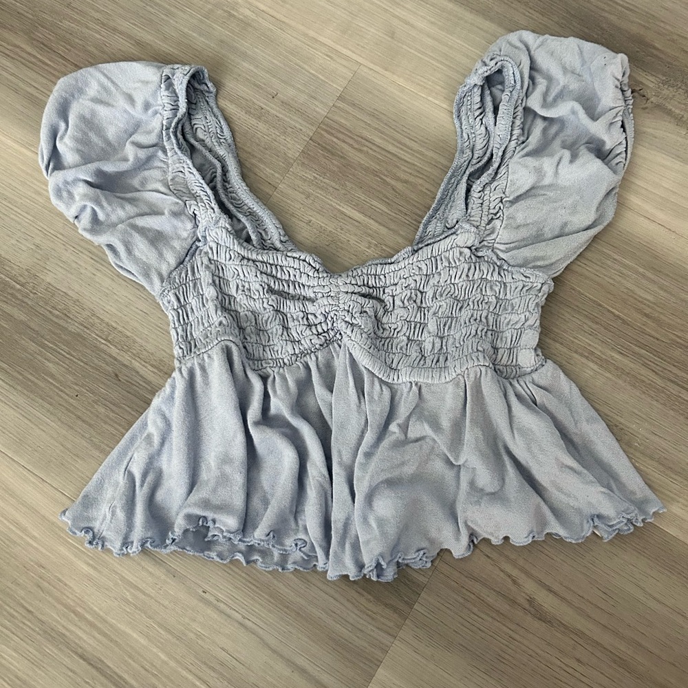Light Blue Ruched Peplum Top urban